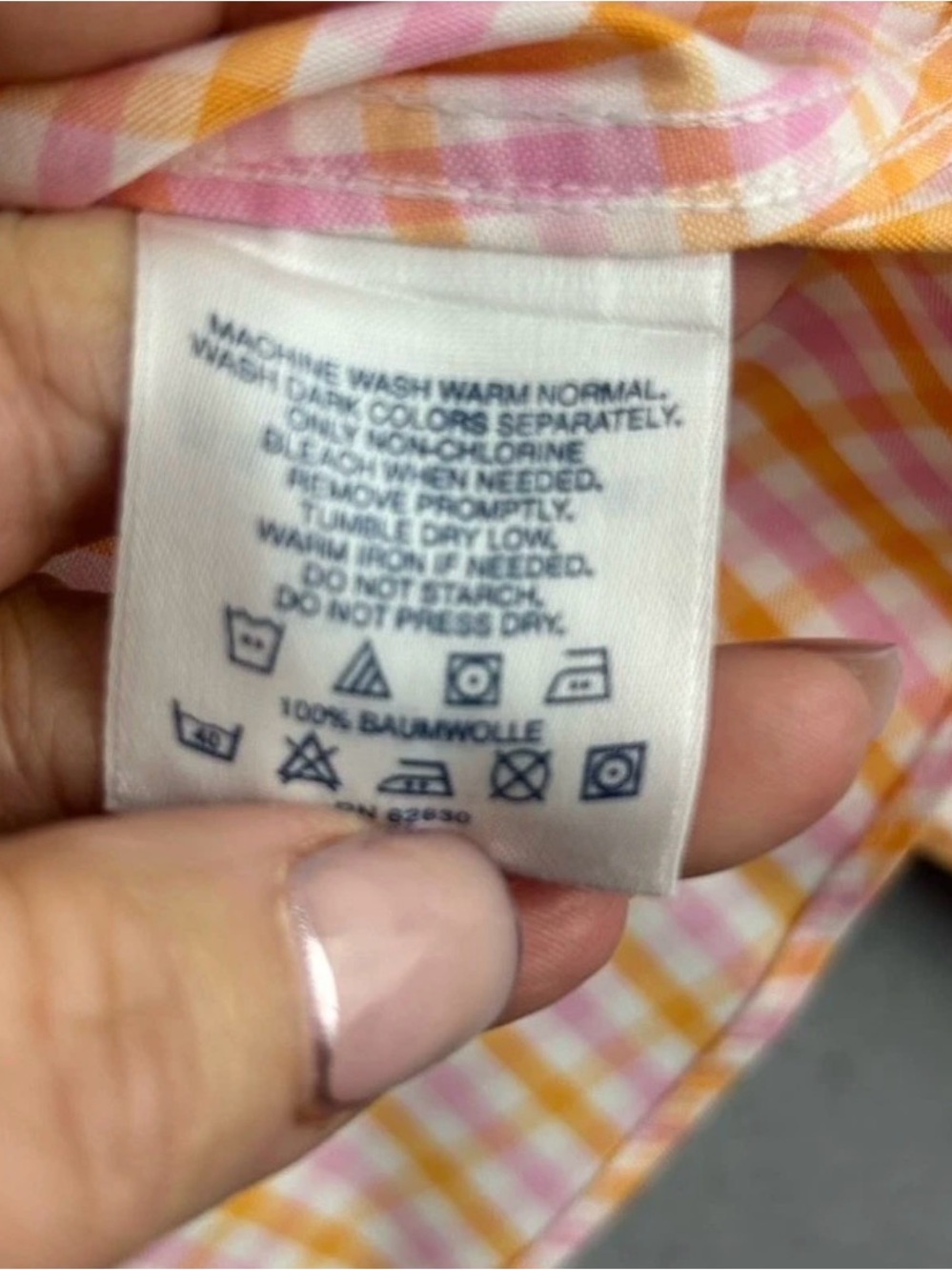Lands End Women's Shirt Size Plus 16 Orange Gingham Cotton Button Preppy Spring - Picture 5 of 7